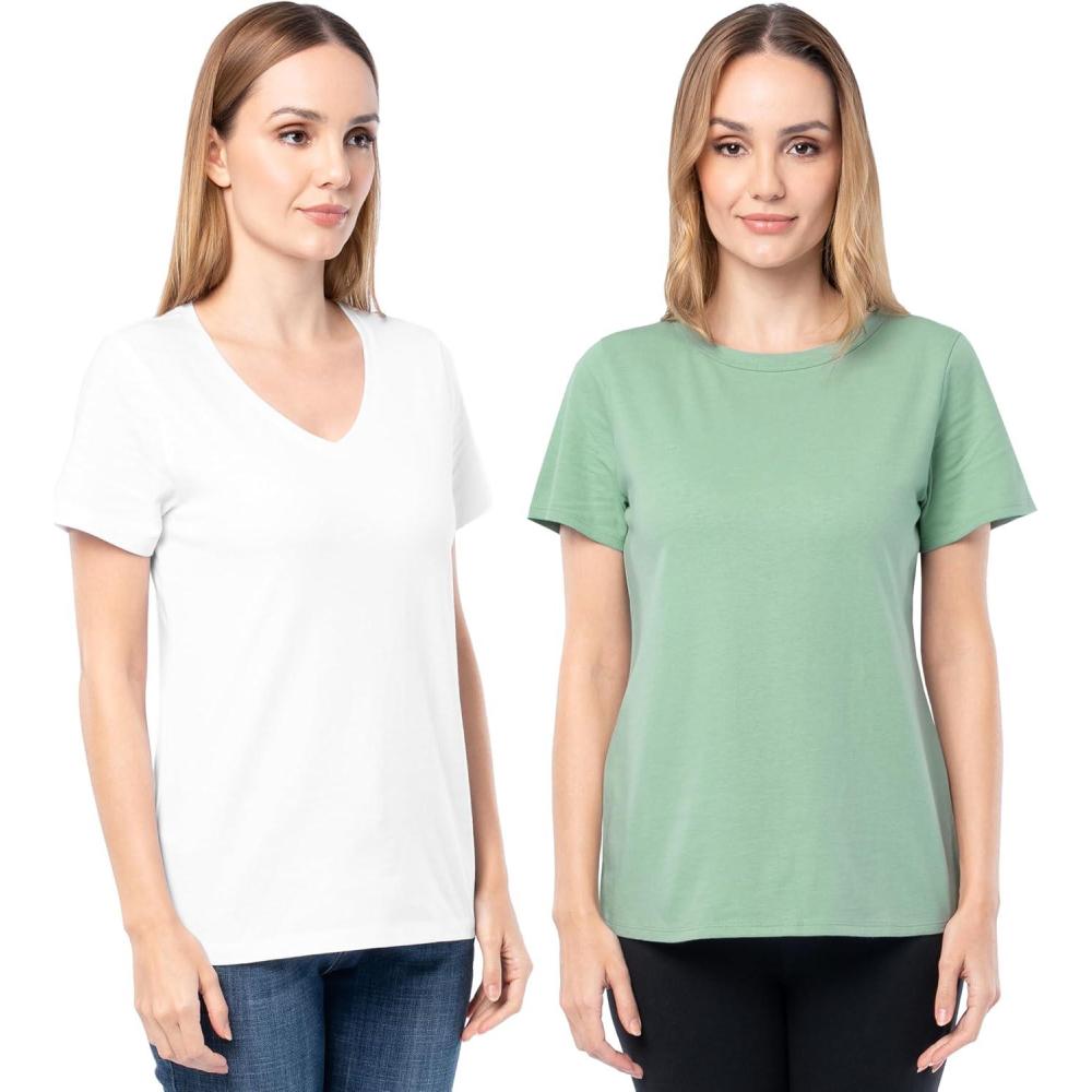 imageFruit of The Loom Womens Short Sleeve VNeck TShirt 2 PackGreenWhite