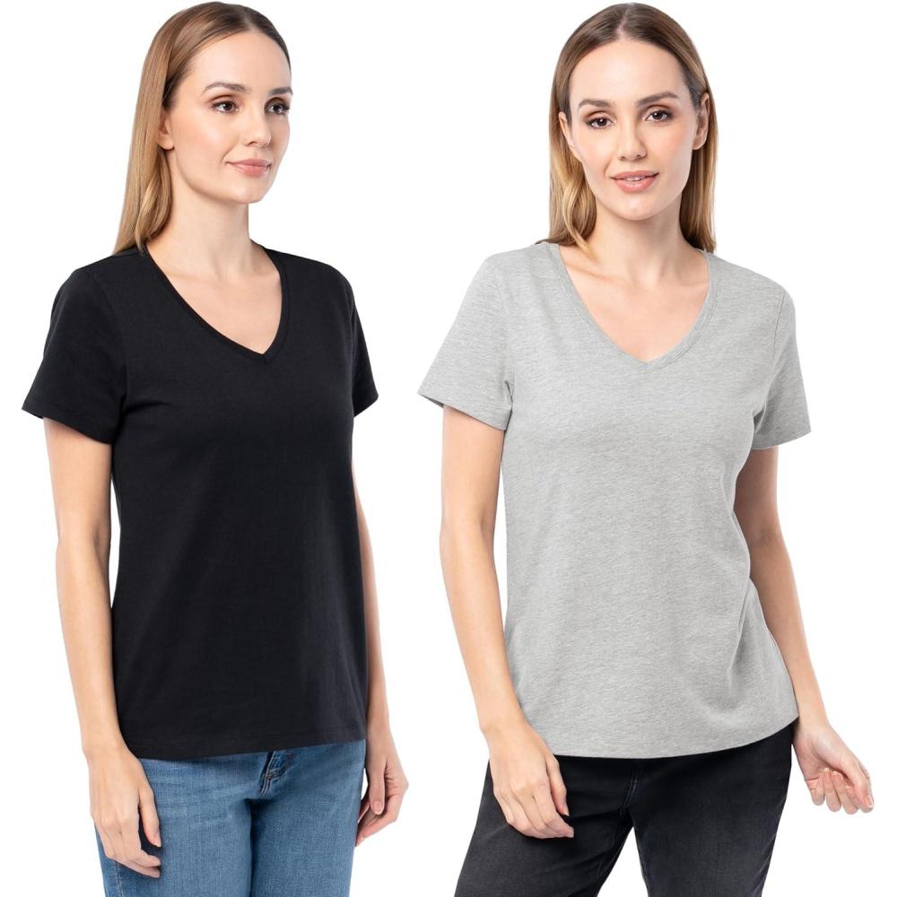 imageFruit of The Loom Womens Short Sleeve VNeck TShirt 2 PackGrey HeatherBlack