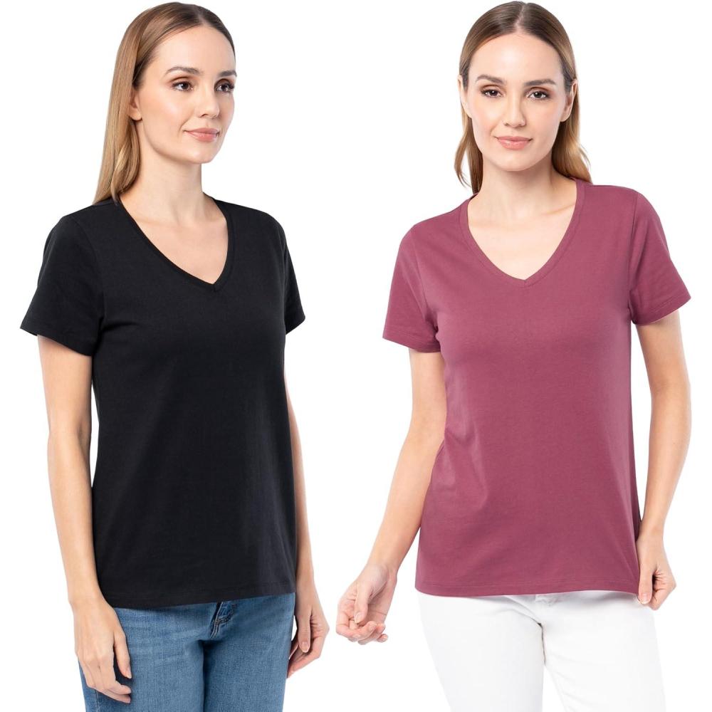 imageFruit of The Loom Womens Short Sleeve VNeck TShirt 2 PackRoseBlack