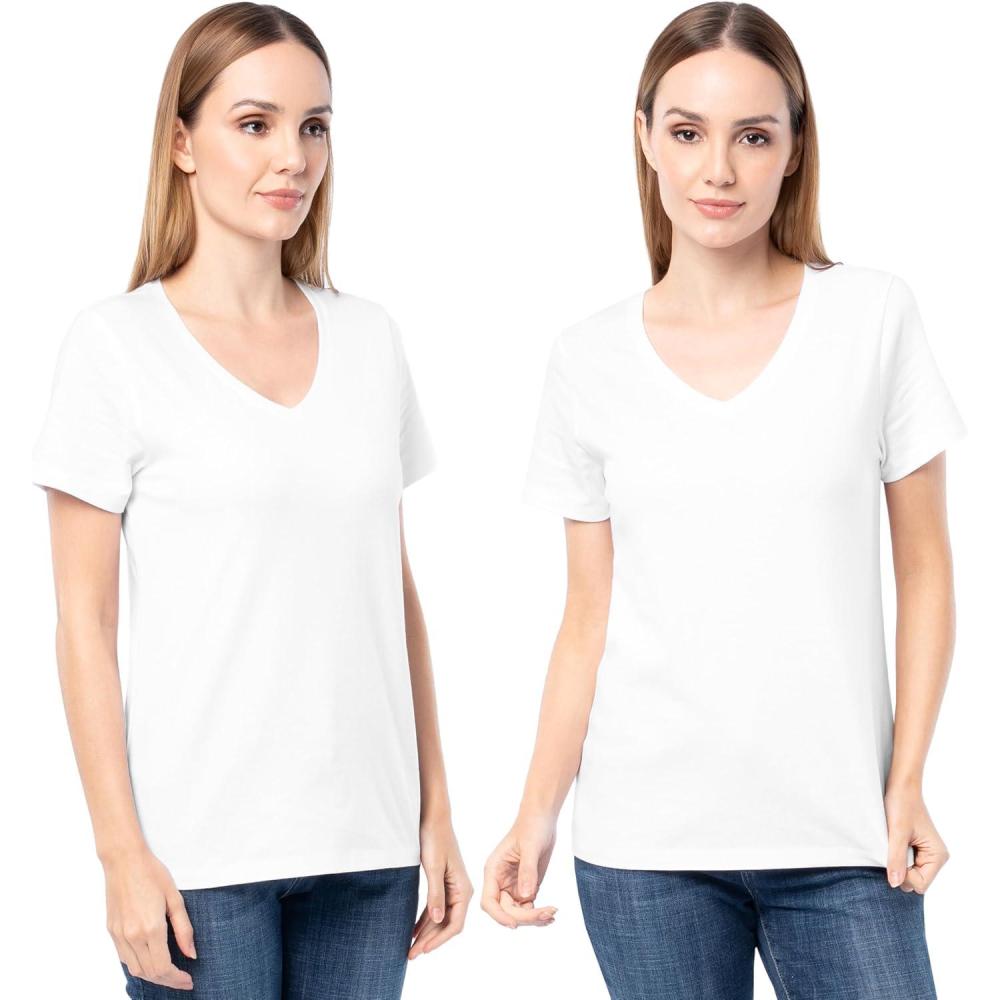 imageFruit of The Loom Womens Short Sleeve VNeck TShirt 2 PackWhiteWhite