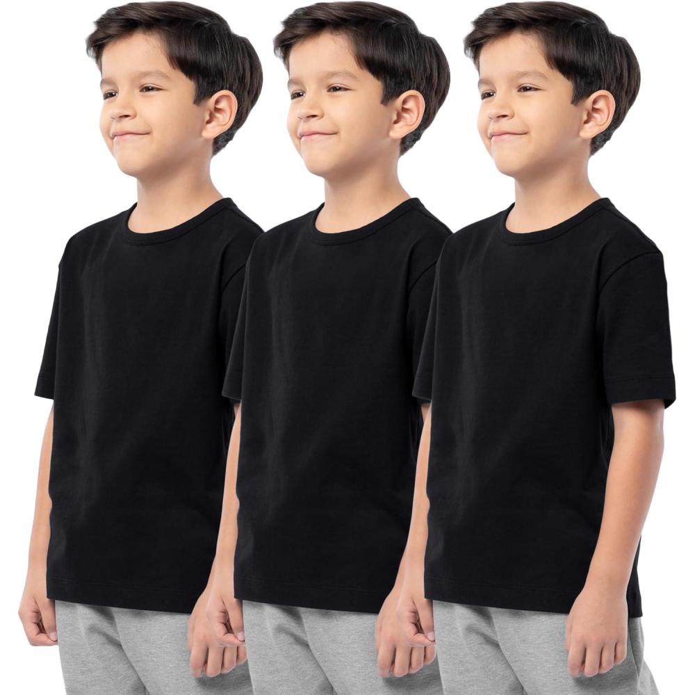 imageFruit of the Loom Boys Short Sleeve Cotton Crewneck TShirts 3 PackBlackBlackBlack