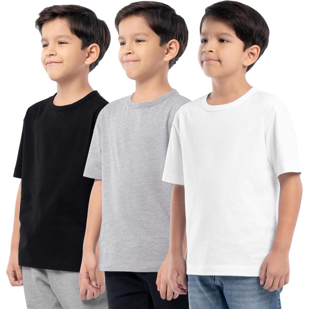 imageFruit of the Loom Boys Short Sleeve Cotton Crewneck TShirts 3 PackBlackHeather GreyWhite