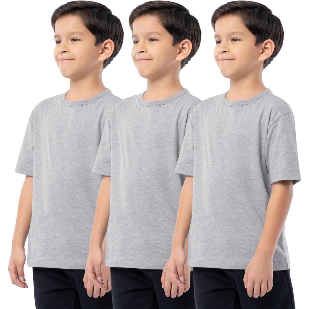 imageFruit of the Loom Boys Short Sleeve Cotton Crewneck TShirts 3 PackHeather GreyHeather GreyHeather Grey