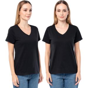 Fruit of The Loom Women’s Short Sleeve V-Neck T-Shirt, 2 Pack(Black/Black)