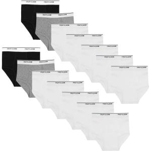 Fruit of the Loom Boys’ Tag Free Cotton Briefs Underwear (Assorted Colors)(Boys – 14 Pack – Black/White/Grey)