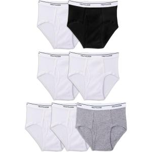 Fruit of the Loom Boys’ Tag Free Cotton Briefs Underwear (Assorted Colors)(Boys – 7 Pack – Black/White/Grey)