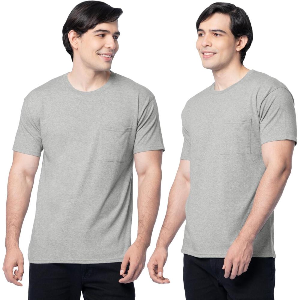 imageFruit of the Loom Mens Eversoft Cotton Short Sleeve Pocket TShirts Breathable amp Tag Free 2Pack2 Pack Grey Heather