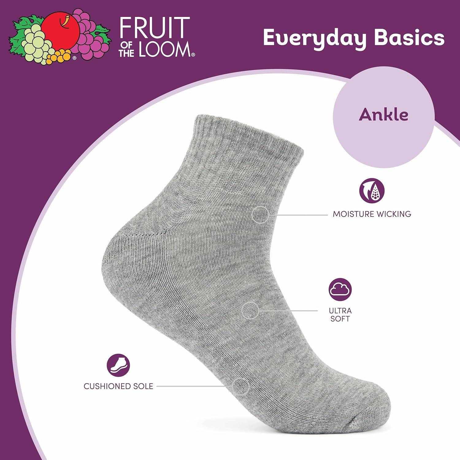 imageFruit of the Loom Womens Everyday Basics Socks Breathable with Half Cushion MultiPacksAnkle 8 Pack Assorted