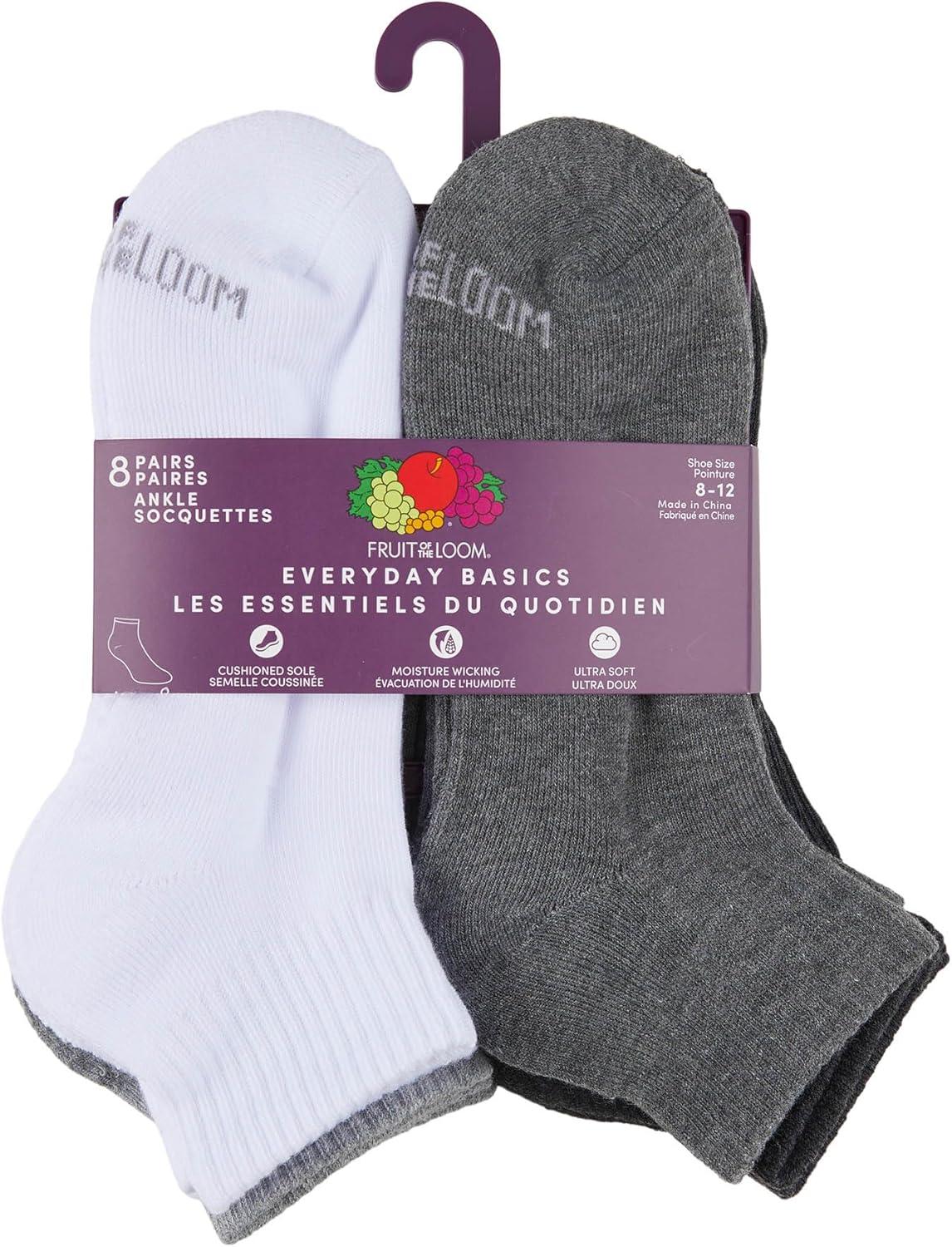 imageFruit of the Loom Womens Everyday Basics Socks Breathable with Half Cushion MultiPacksAnkle 8 Pack Assorted