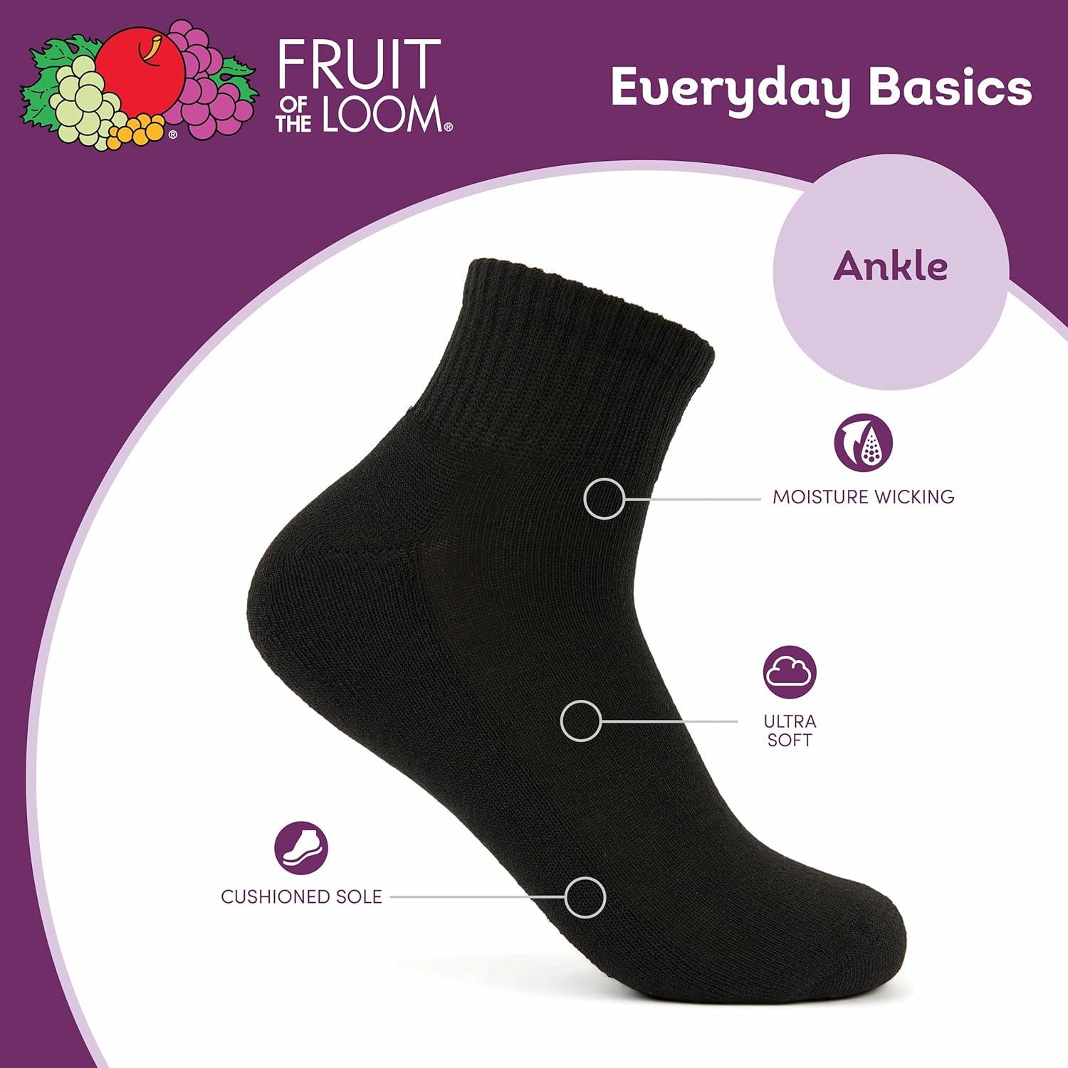 imageFruit of the Loom Womens Everyday Basics Socks Breathable with Half Cushion MultiPacksAnkle 8 Pack Black