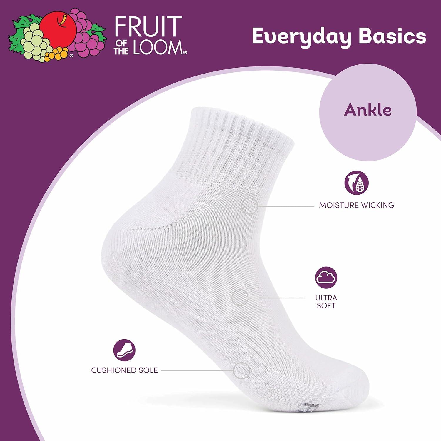 imageFruit of the Loom Womens Everyday Basics Socks Breathable with Half Cushion MultiPacksAnkle 8 Pack White