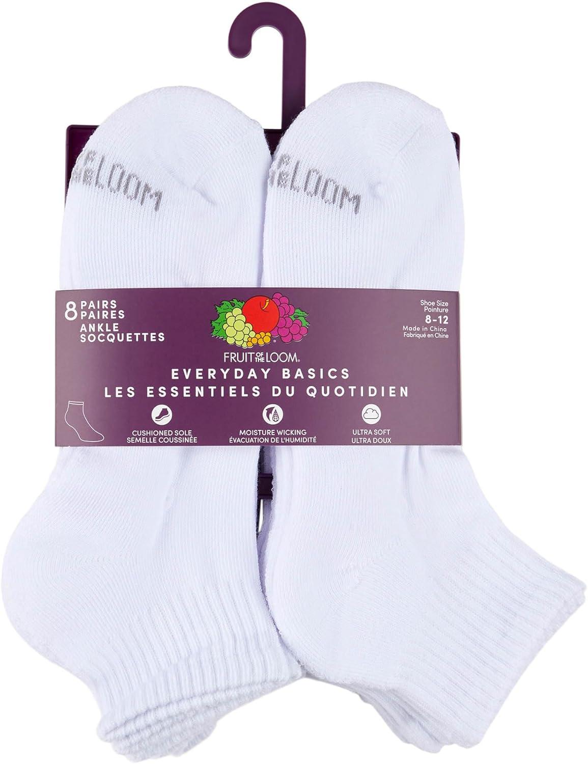imageFruit of the Loom Womens Everyday Basics Socks Breathable with Half Cushion MultiPacksAnkle 8 Pack White