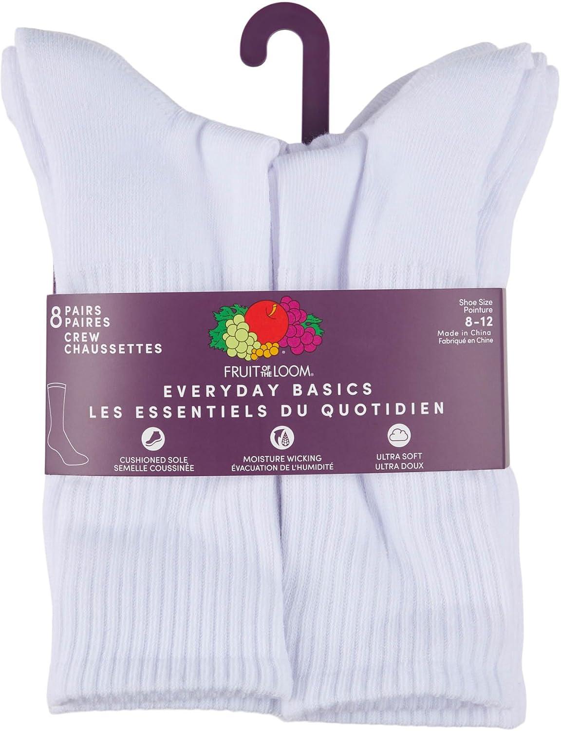 imageFruit of the Loom Womens Everyday Basics Socks Breathable with Half Cushion MultiPacksCrew 8 Pack White