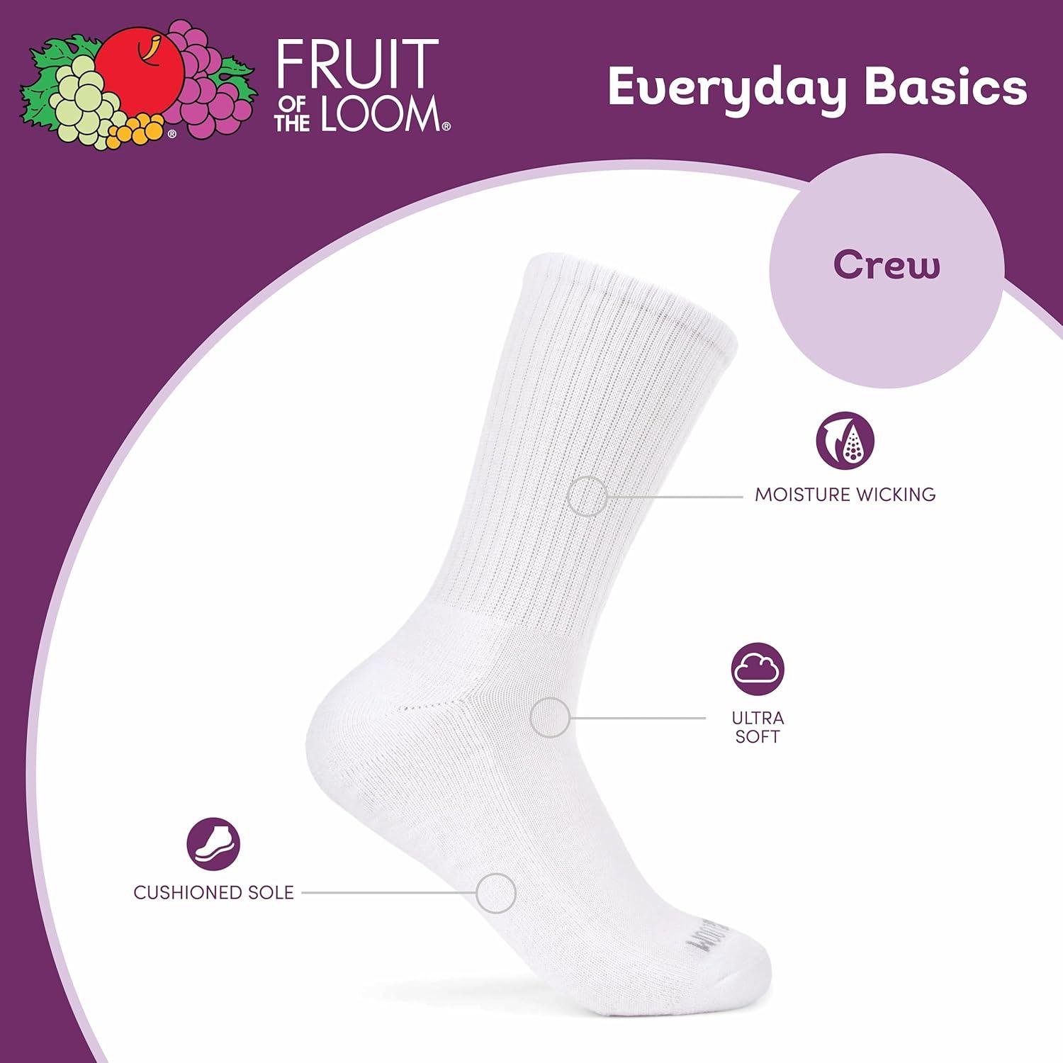 imageFruit of the Loom Womens Everyday Basics Socks Breathable with Half Cushion MultiPacksCrew 8 Pack White