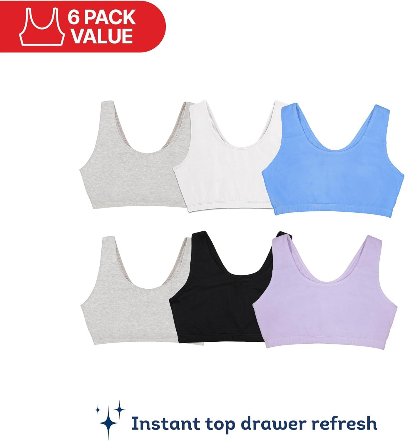 imageFruit of the Loom Womens Built Up Tank Style Sports Bra Value PackCornflowerGreyBlackLilacWhiteHeather Grey