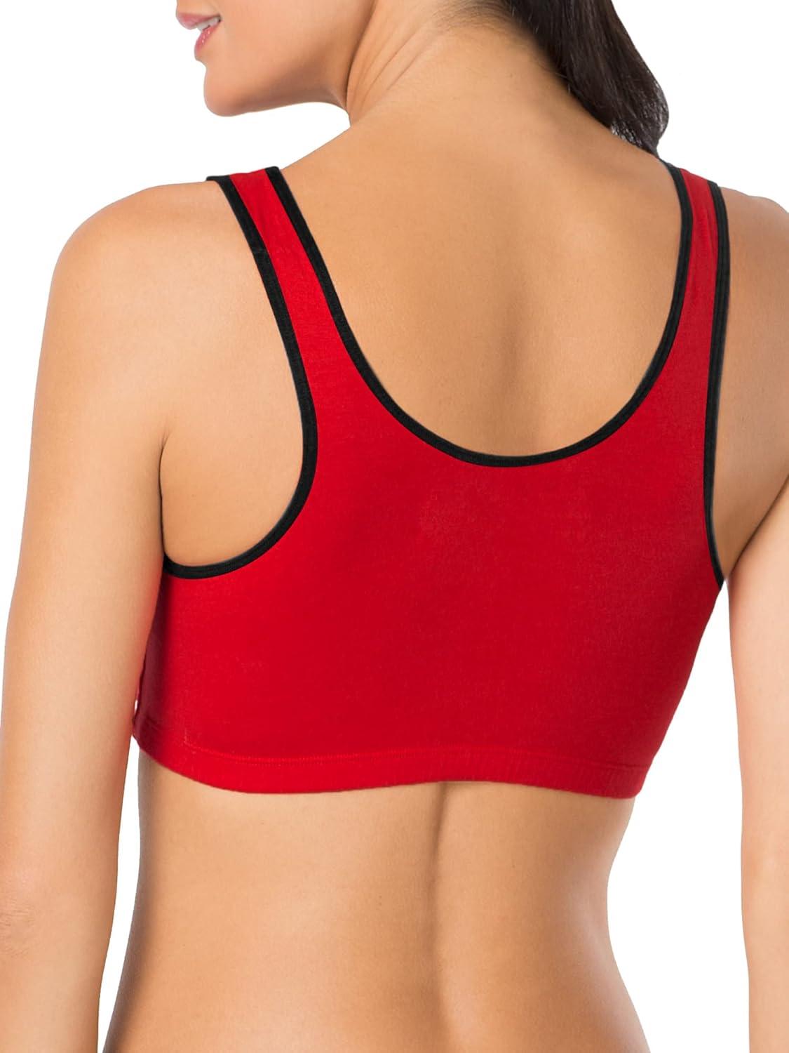 imageFruit of the Loom Womens Built Up Tank Style Sports Bra Value PackRed Hot With BlackWhiteBlack