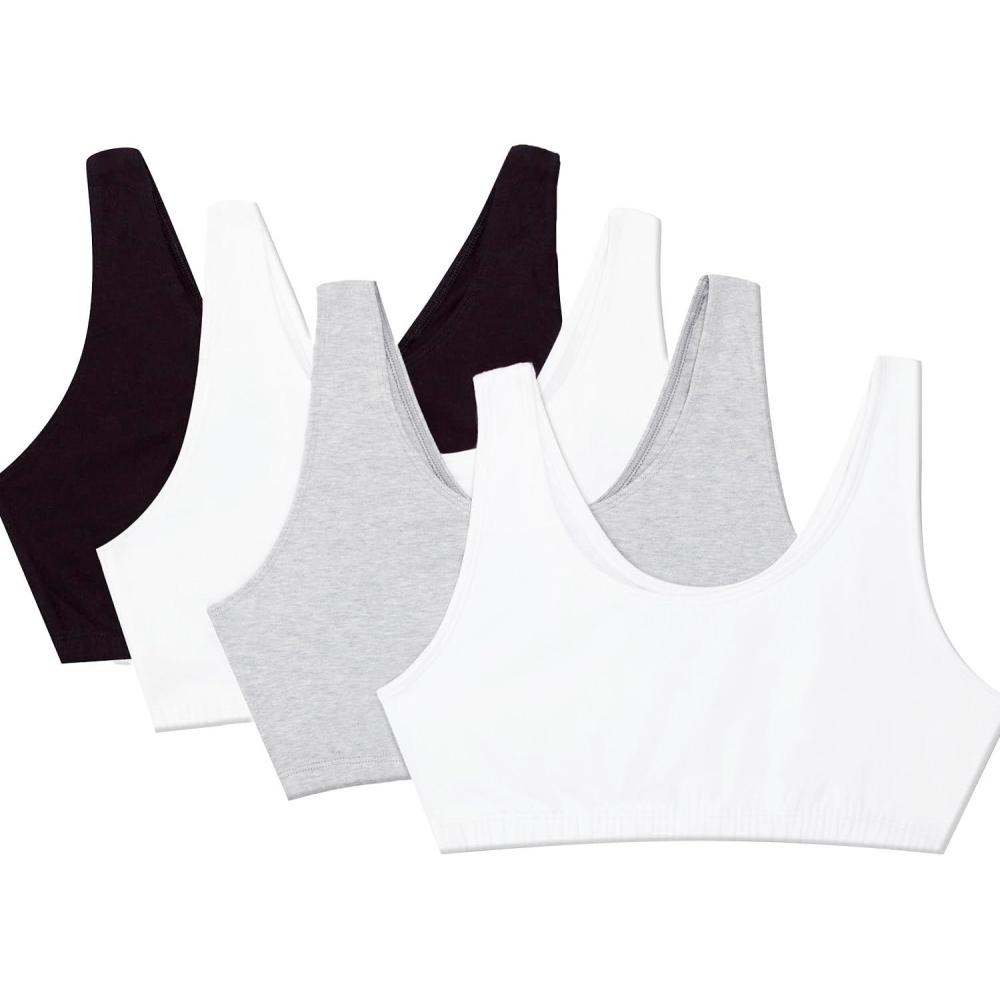 imageFruit of the Loom Womens Built Up Tank Style Sports Bra Value PackBlackWhtWhtHeather Grey