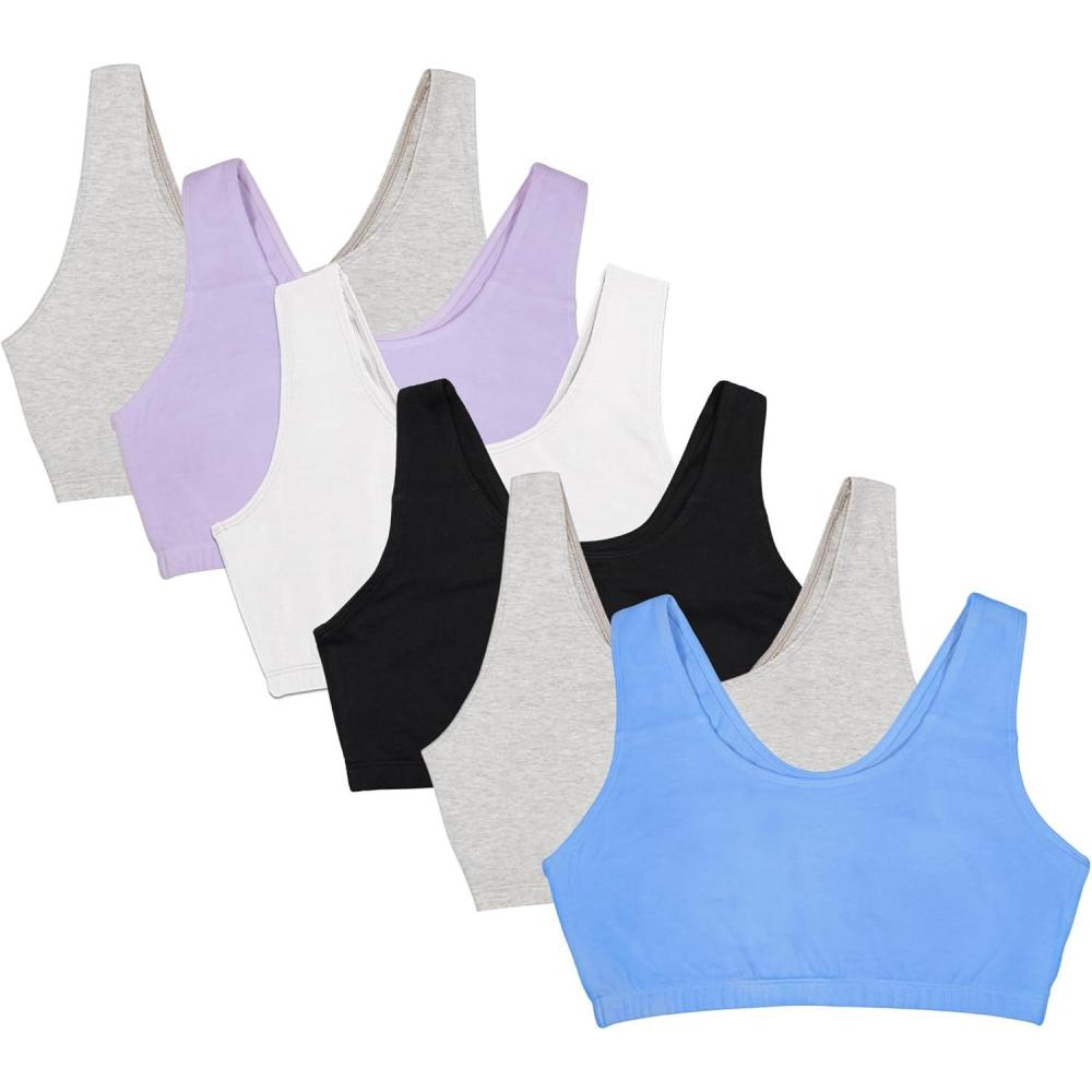 imageFruit of the Loom Womens Built Up Tank Style Sports Bra Value PackCornflowerGreyBlackLilacWhiteHeather Grey
