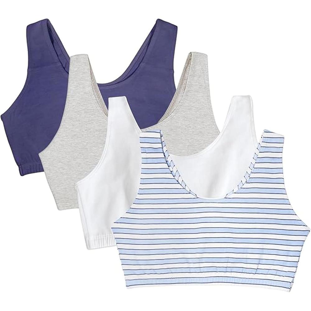 imageFruit of the Loom Womens Built Up Tank Style Sports Bra Value PackCottage StripesSkipper BlueGrey HeatherWhite
