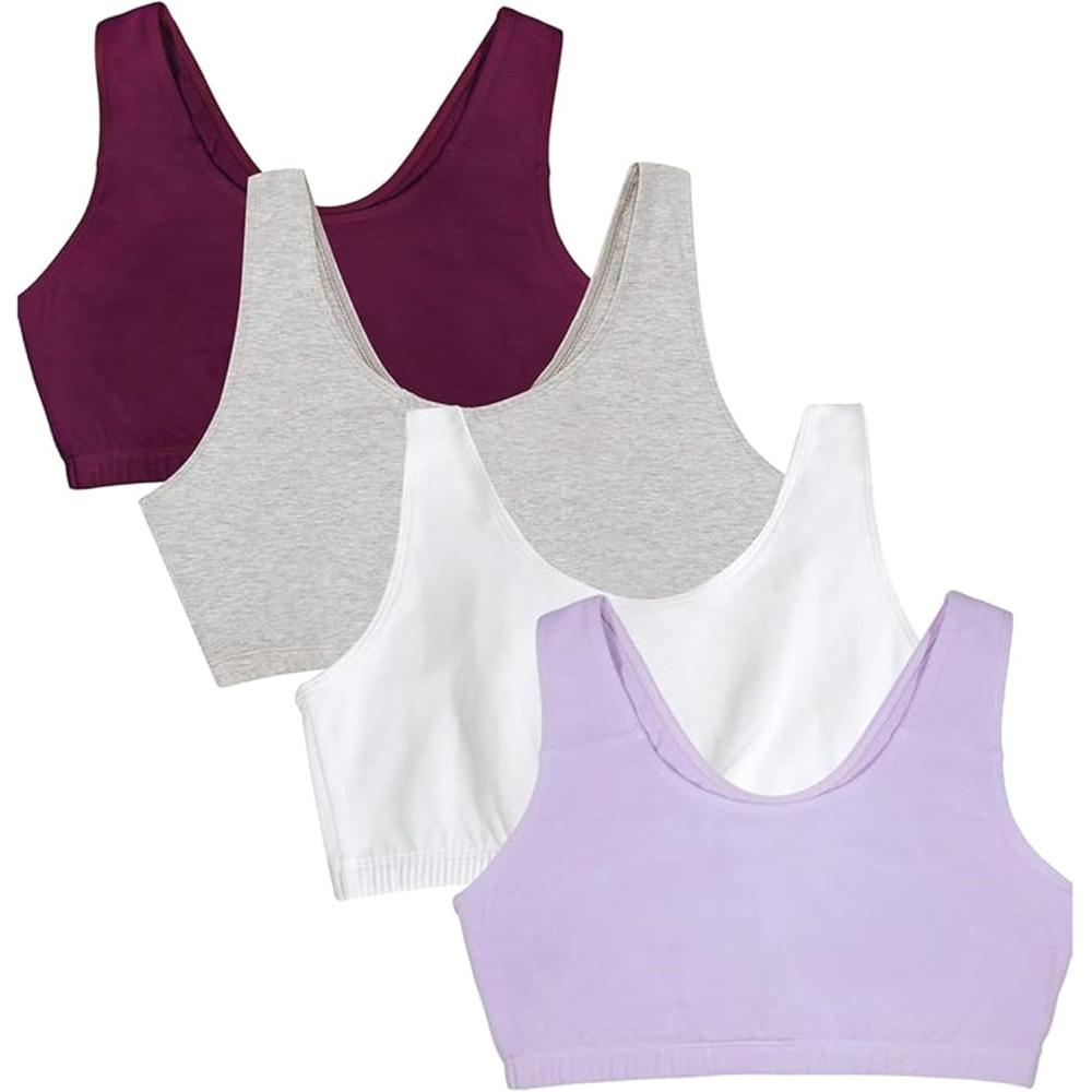 imageFruit of the Loom Womens Built Up Tank Style Sports Bra Value PackPurpleWhiteLilacGrey