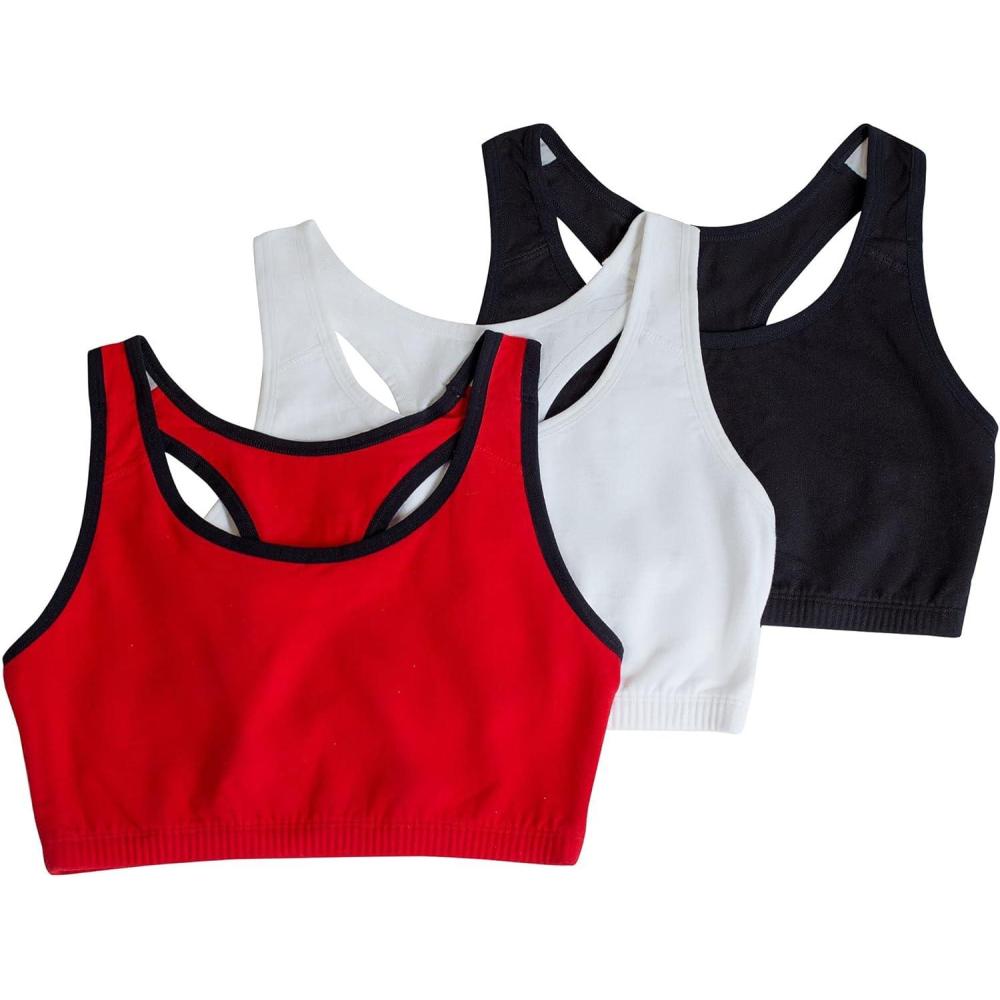imageFruit of the Loom Womens Built Up Tank Style Sports Bra Value PackRed Hot With BlackWhiteBlack