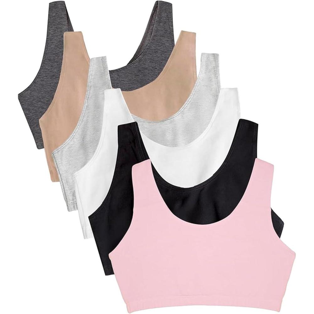 imageFruit of the Loom Womens Built Up Tank Style Sports Bra Value PackSandWhiteHeather GreyBlackBlushCharcoal