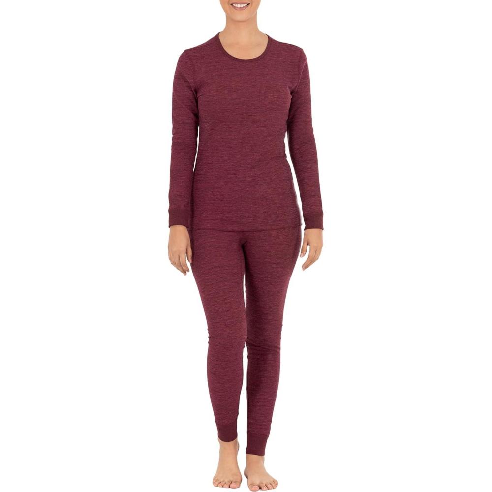 imageFruit of the Loom Womens Micro Waffle Premium Thermal SetMerlot Heather
