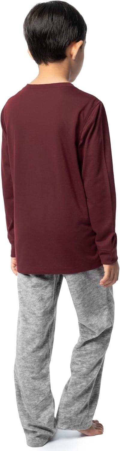 imageFruit of the Loom Boys Long Sleeve Jersey Henley Top and Fleece Pant Sleep Pajama SetCardinalGrey Heather