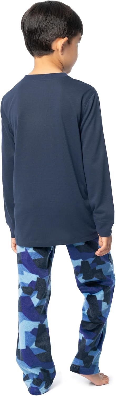 imageFruit of the Loom Boys Long Sleeve Jersey Henley Top and Fleece Pant Sleep Pajama SetNavyCamo
