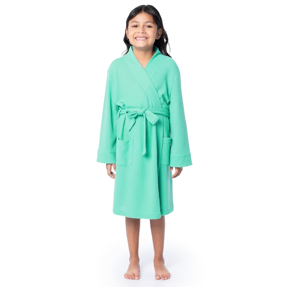 imageFruit of the Loom Girls Classic Waffle Robe Rose 45Waterfall Green