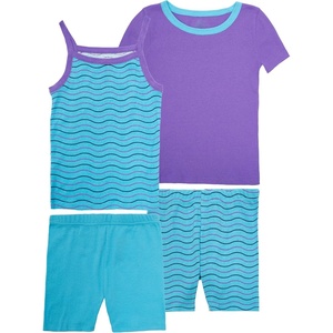 Fruit of the Loom Girls’ Energize Snug Fit 4-piece Pajama Sleep Set(Candy Grape/Turquoise)