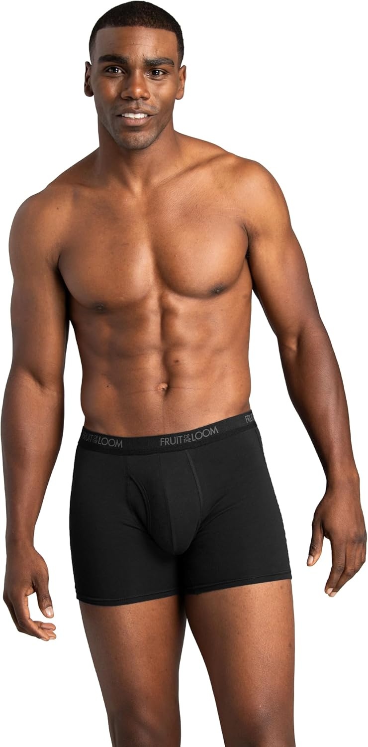 image:imageFruit of the Loom Mens 4way Stretch Boxer Briefs Lightweight amp Moisture Wicking Underwear Long Leg Regular Leg amp TrunkRegular Leg Cotton Stretch BlackGrey