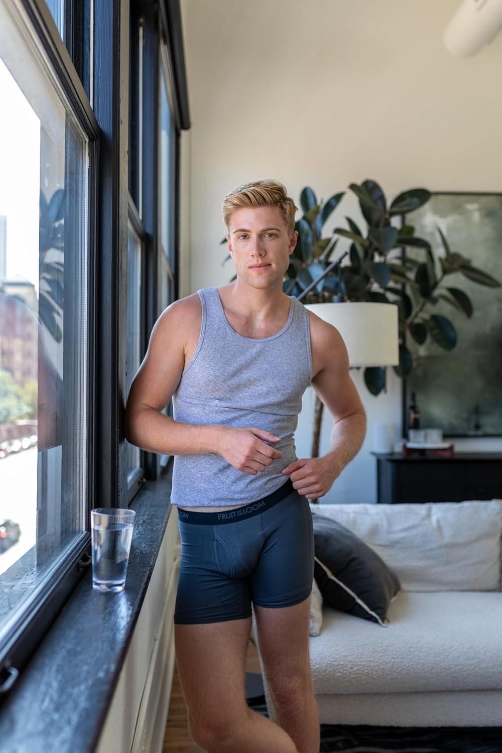 image:imageFruit of the Loom Mens 4way Stretch Boxer Briefs Lightweight amp Moisture Wicking Underwear Long Leg Regular Leg amp TrunkRegular Leg Cotton Stretch BlackGrey
