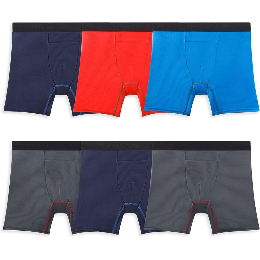 image:imageFruit of the Loom Mens 4way Stretch Boxer Briefs Lightweight amp Moisture Wicking Underwear Long Leg Regular Leg amp TrunkRegular Leg Cooling Channels Colors May Vary