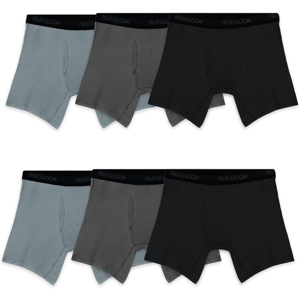 image:imageFruit of the Loom Mens 4way Stretch Boxer Briefs Lightweight amp Moisture Wicking Underwear Long Leg Regular Leg amp TrunkRegular Leg Cotton Stretch BlackGrey