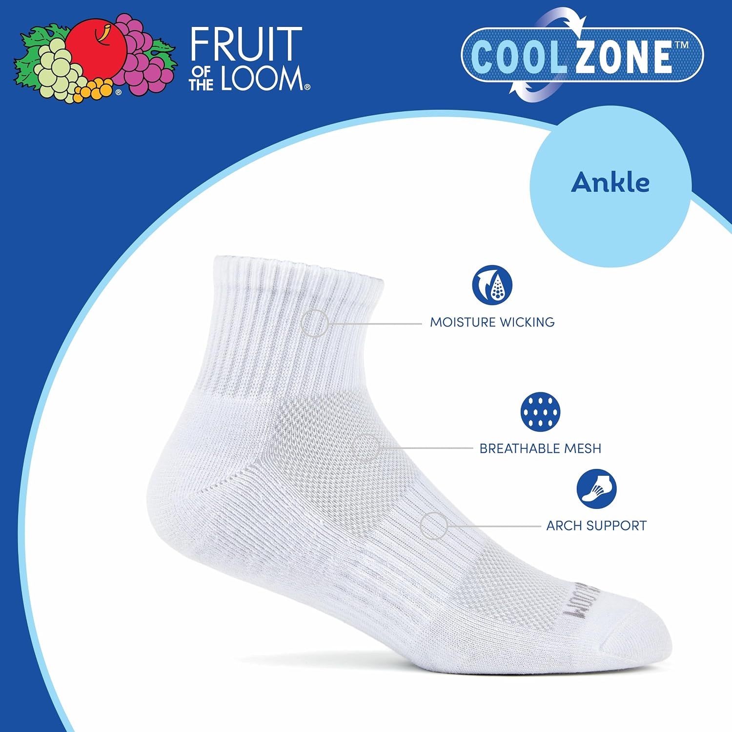 image:imageFruit of the Loom Mens Workgear Durable Crew Socks with Arch SupportAnkle 8 Pack White