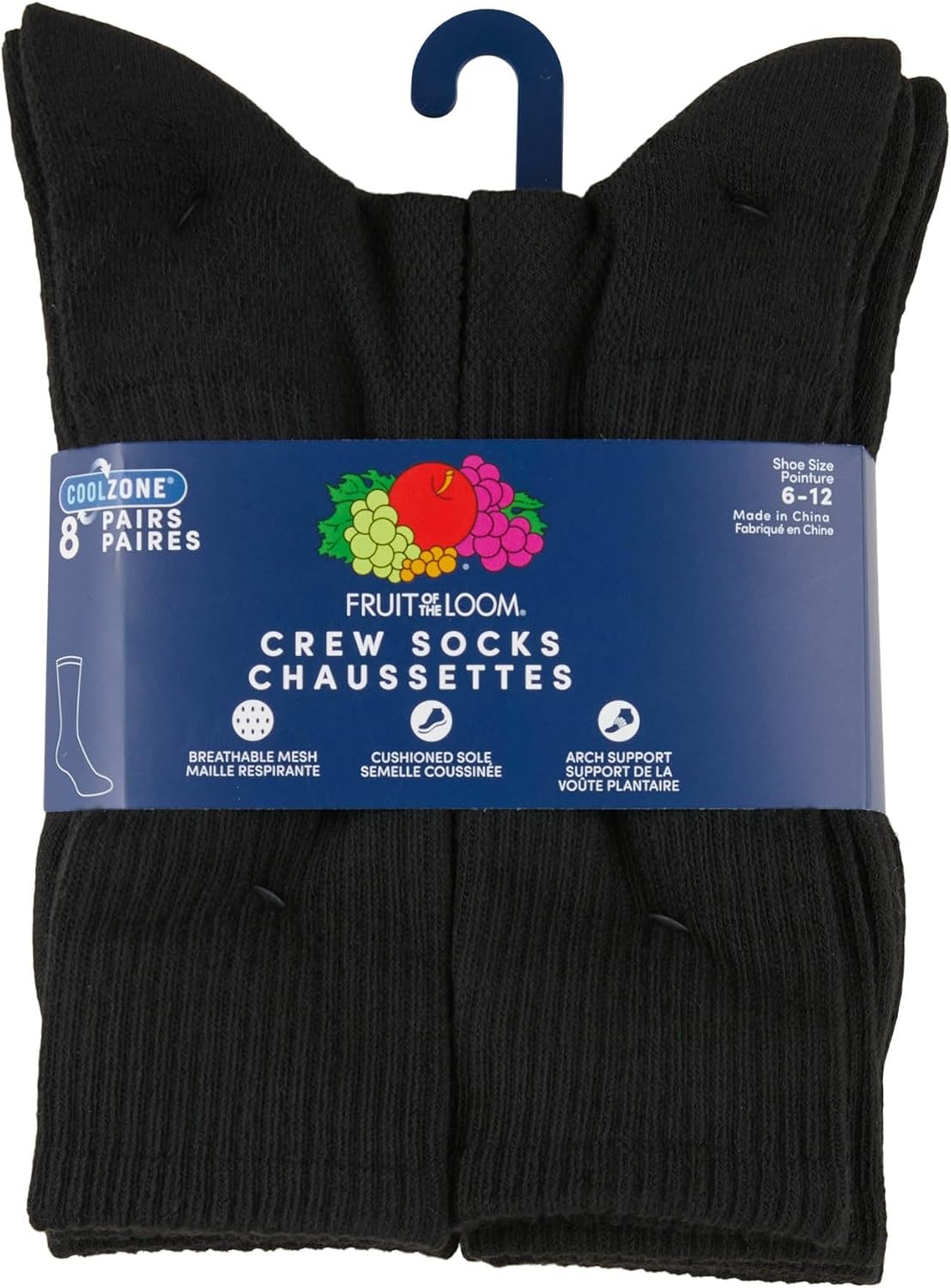 image:imageFruit of the Loom Mens Workgear Durable Crew Socks with Arch SupportCrew 8 Pack Black