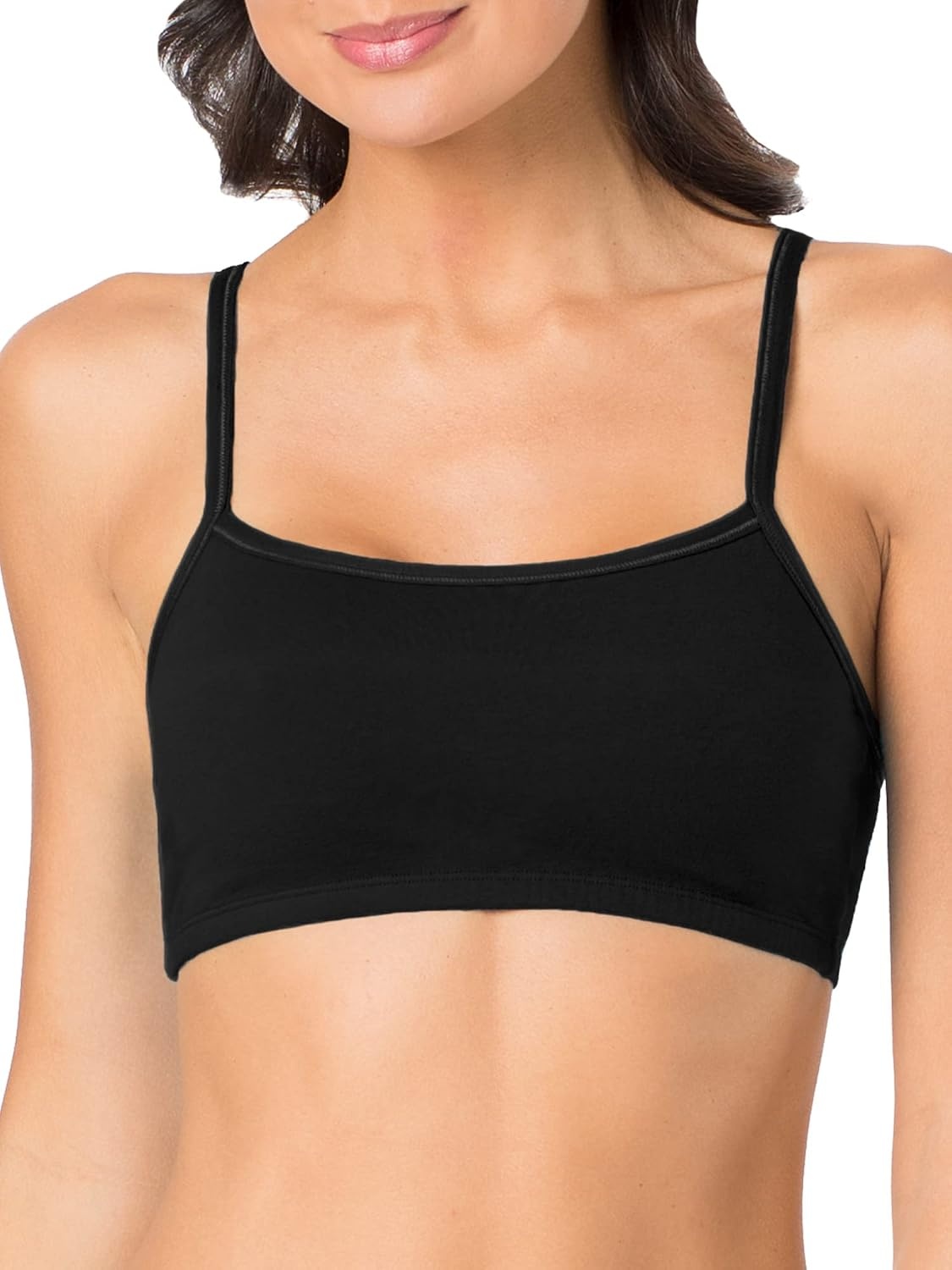 image:imageFruit of the Loom Womens Spaghetti Strap Cotton Sports Bra AllDay Comfort amp Easy MovementBlackWhiteHeather Grey
