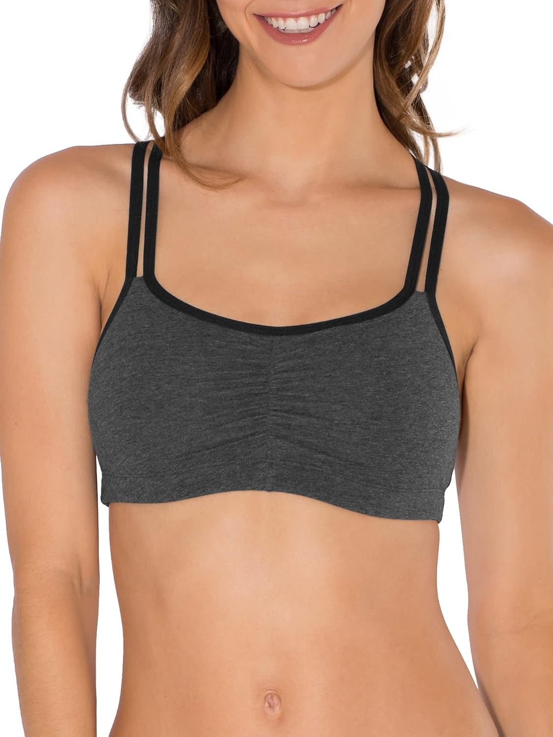 image:imageFruit of the Loom Womens Spaghetti Strap Cotton Sports Bra AllDay Comfort amp Easy MovementBlushing Rose With BlackCharcoalBlack
