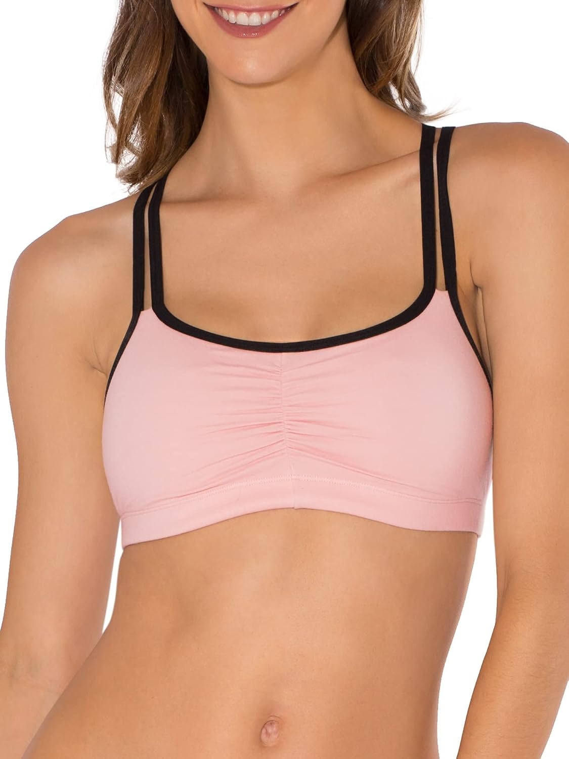 image:imageFruit of the Loom Womens Spaghetti Strap Cotton Sports Bra AllDay Comfort amp Easy MovementBlushing Rose With BlackCharcoalBlack