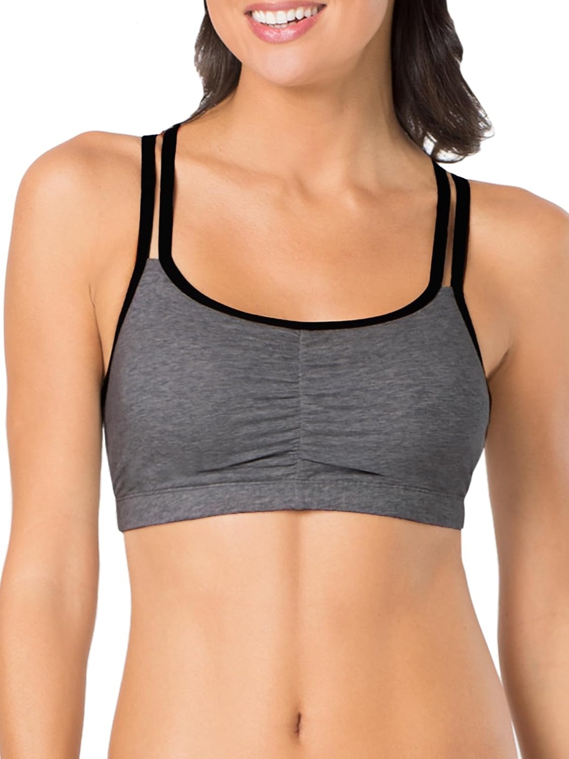 image:imageFruit of the Loom Womens Spaghetti Strap Cotton Sports Bra AllDay Comfort amp Easy MovementCamoWhiteCharcoal With Black