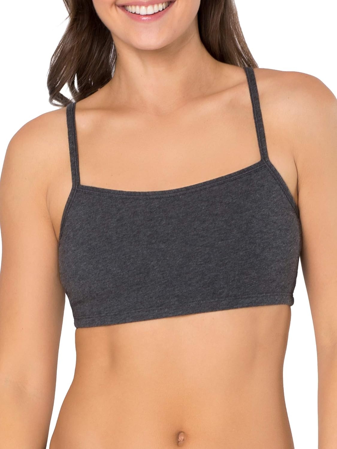 image:imageFruit of the Loom Womens Spaghetti Strap Cotton Sports Bra AllDay Comfort amp Easy MovementCharcoal HeatherWhiteIsazure