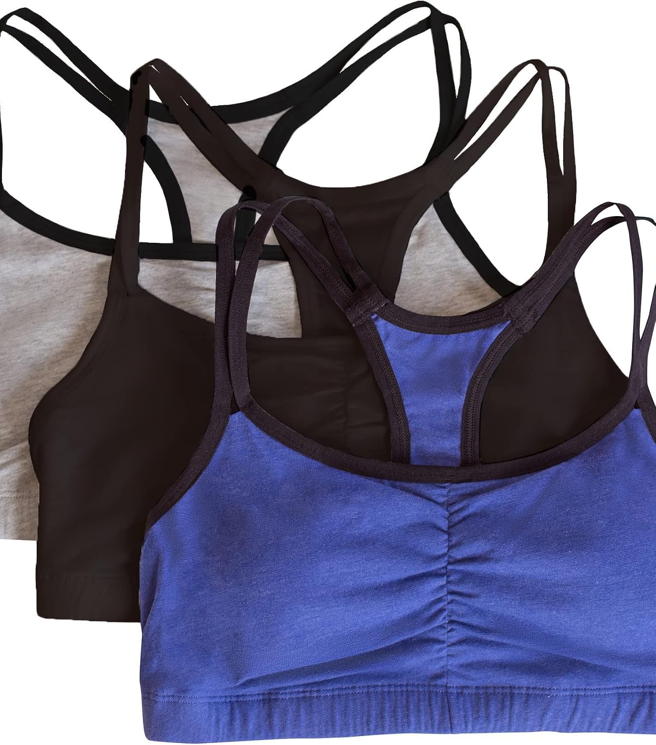 image:imageFruit of the Loom Womens Spaghetti Strap Cotton Sports Bra AllDay Comfort amp Easy MovementGrey HeatherNavy HeatherBlack