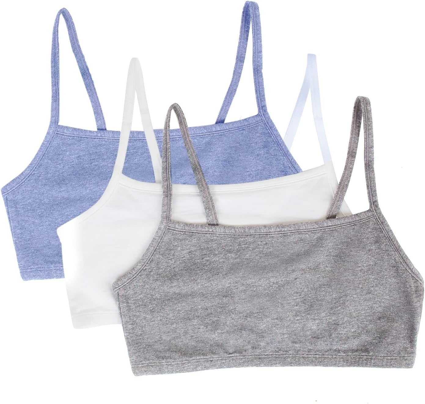 image:imageFruit of the Loom Womens Spaghetti Strap Cotton Sports Bra AllDay Comfort amp Easy MovementHeather GreyWhiteHeather Blue