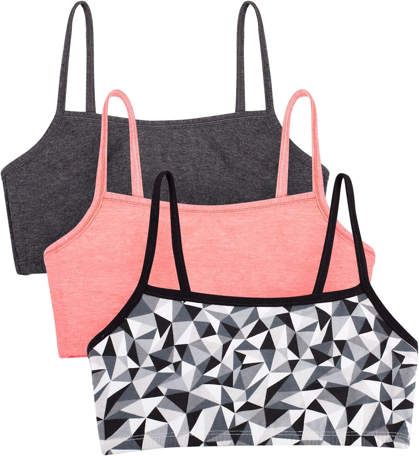image:imageFruit of the Loom Womens Spaghetti Strap Cotton Sports Bra AllDay Comfort amp Easy MovementKaleidescopeCharcoalPunchy Peach