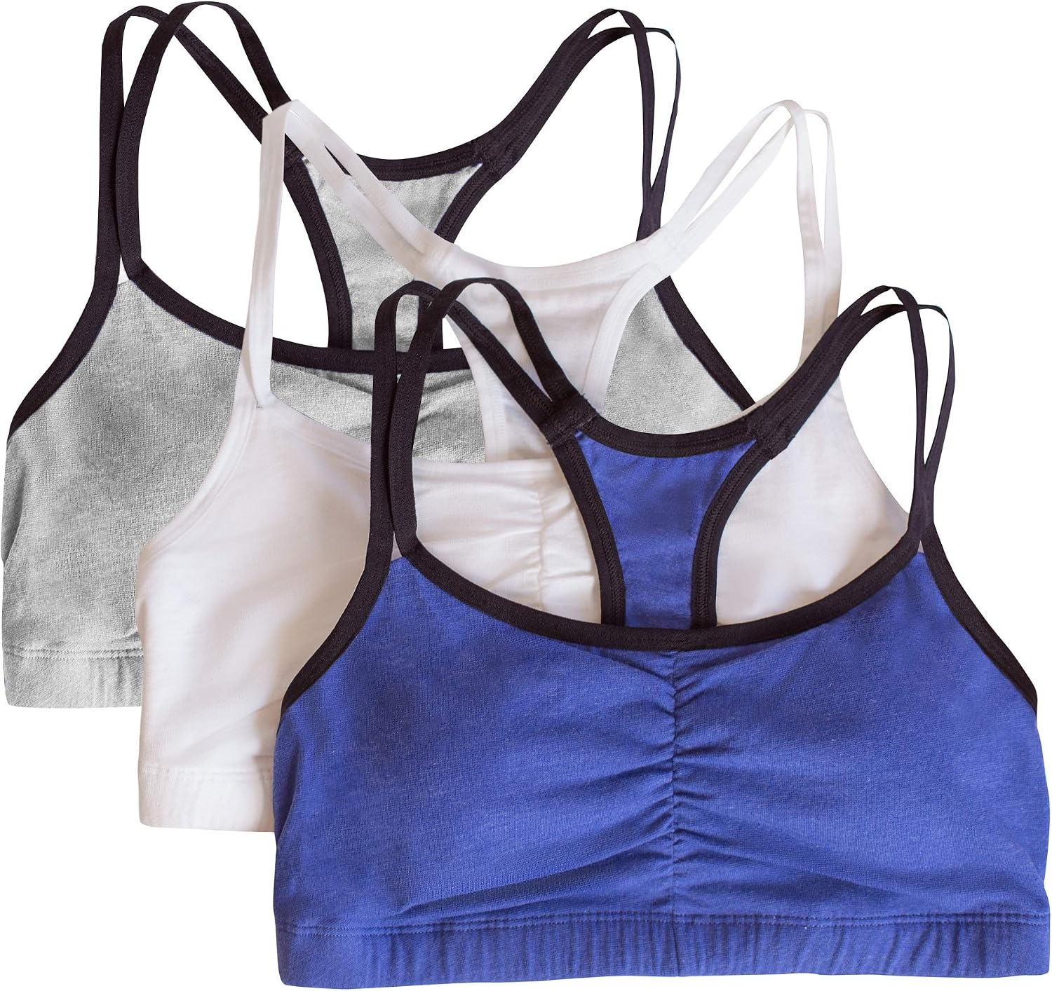 image:imageFruit of the Loom Womens Spaghetti Strap Cotton Sports Bra AllDay Comfort amp Easy MovementNavy HeatherWhiteGrey Heather