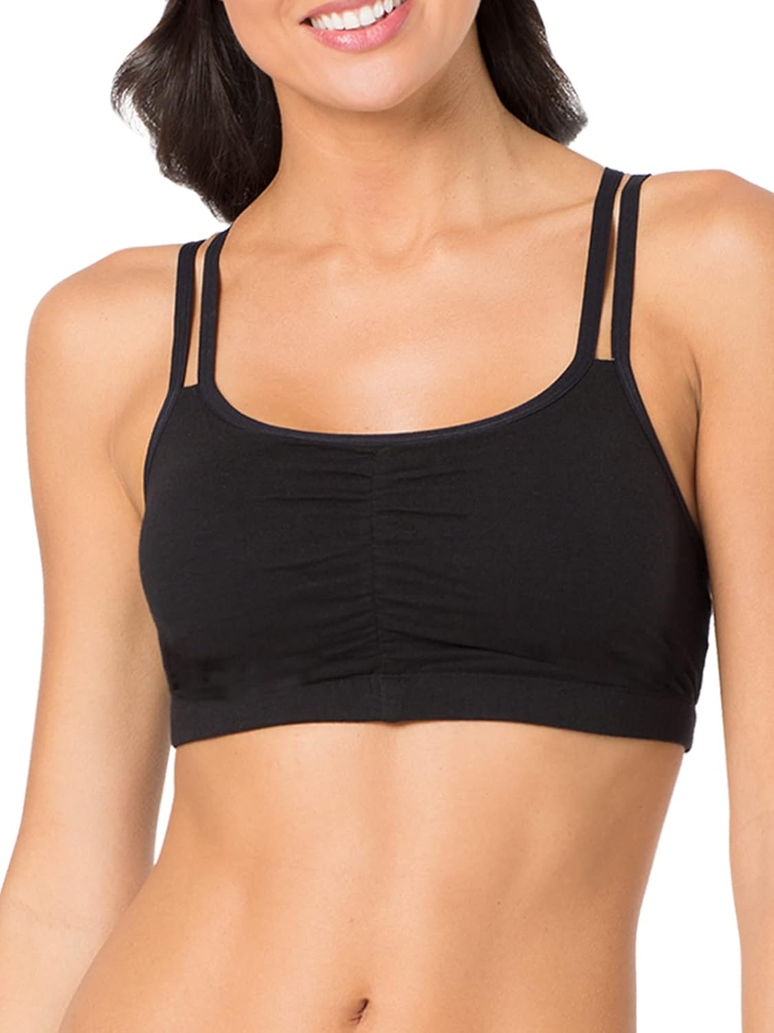 image:imageFruit of the Loom Womens Spaghetti Strap Cotton Sports Bra AllDay Comfort amp Easy MovementPetite Modern CamoWhiteBlack
