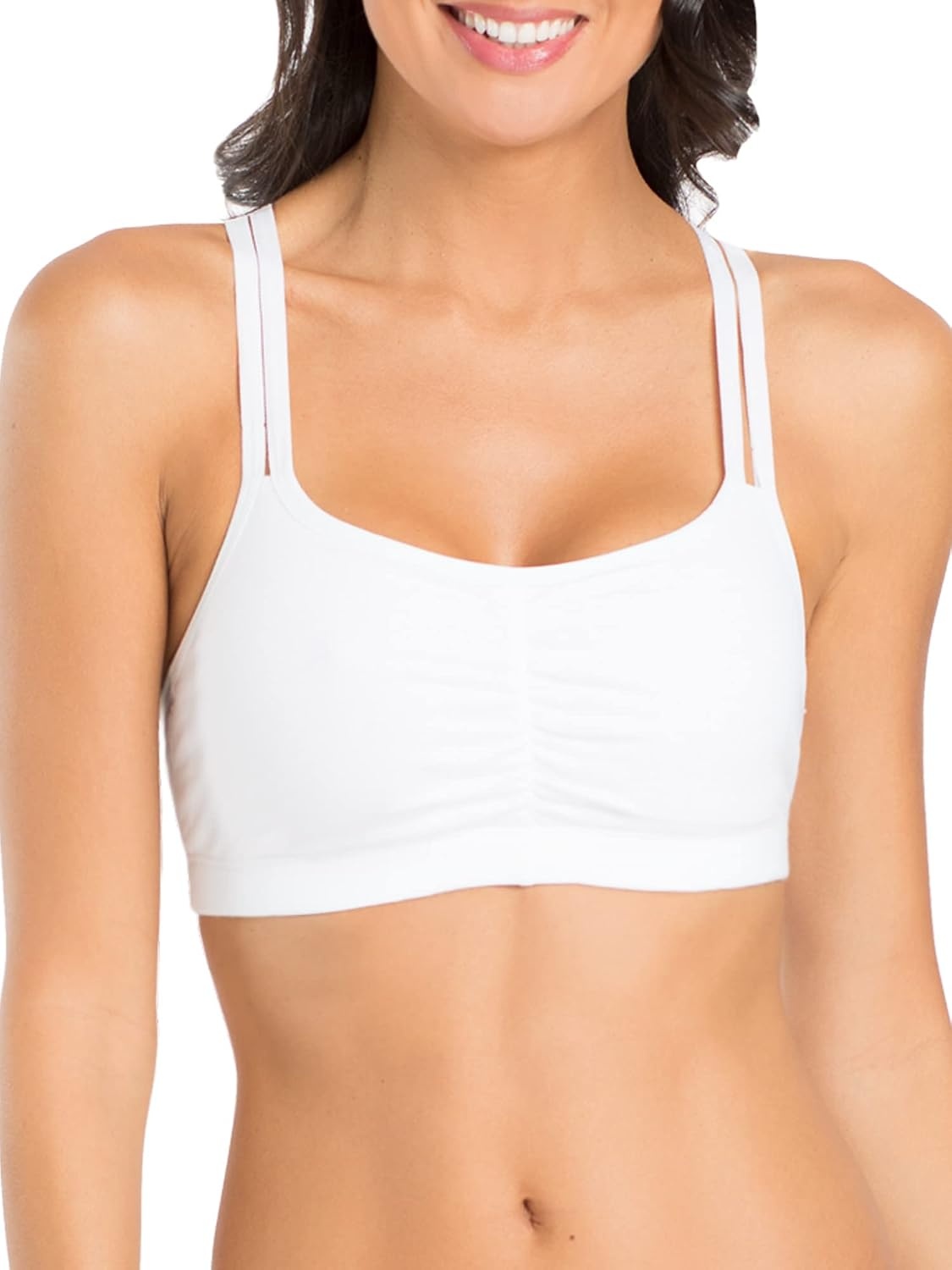 image:imageFruit of the Loom Womens Spaghetti Strap Cotton Sports Bra AllDay Comfort amp Easy MovementPetite Modern CamoWhiteBlack