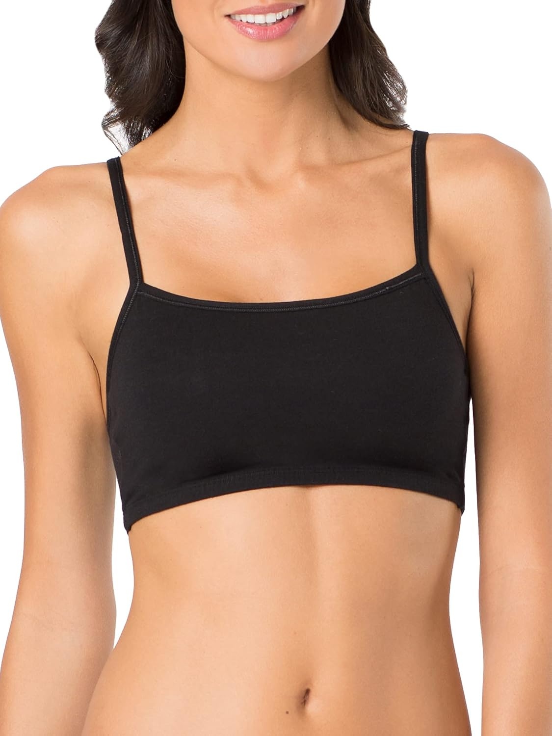 image:imageFruit of the Loom Womens Spaghetti Strap Cotton Sports Bra AllDay Comfort amp Easy MovementSkinny StripeBlack HueRed Hot