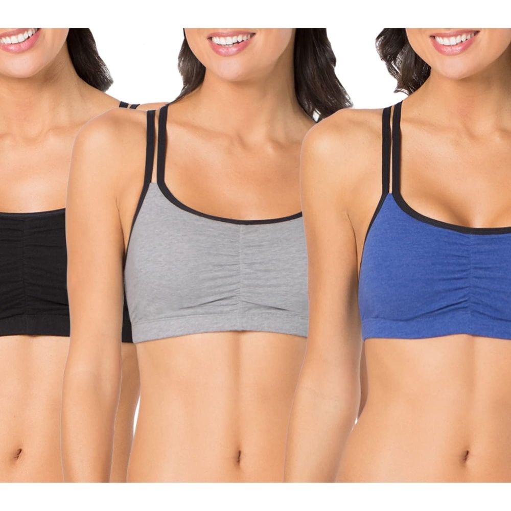 image:imageFruit of the Loom Womens Spaghetti Strap Cotton Sports Bra AllDay Comfort amp Easy MovementGrey HeatherNavy HeatherBlack